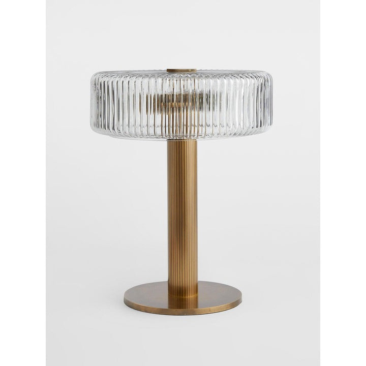 Table Lamp - Ribbed Glass Shade with Gold Finish