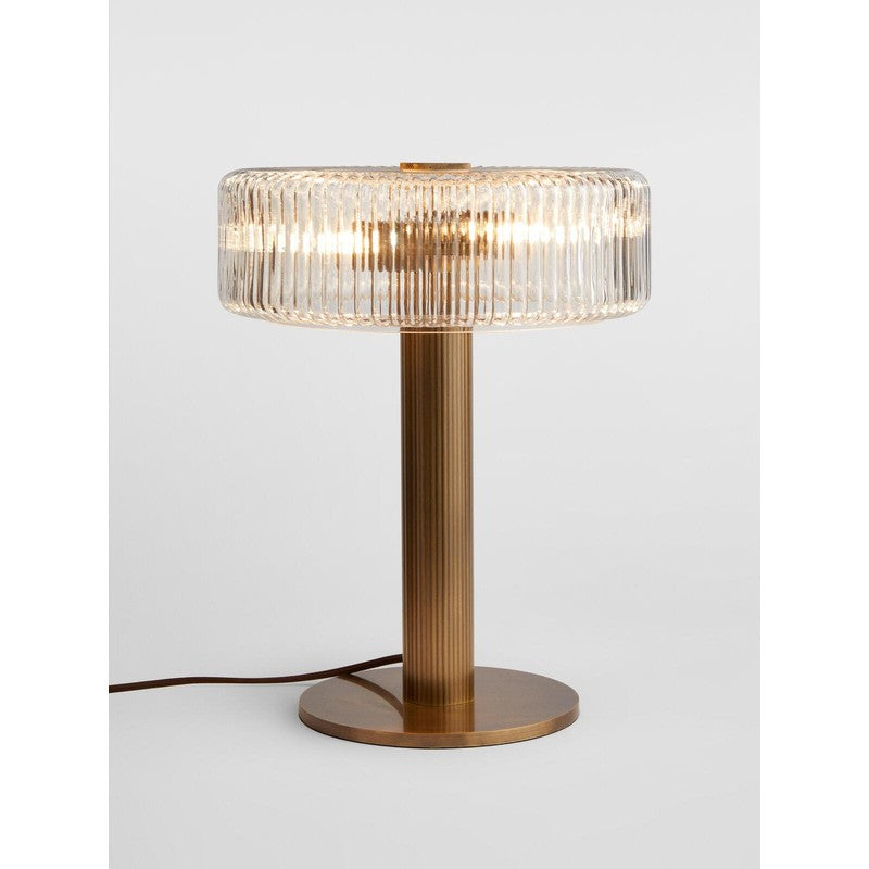 Table Lamp - Ribbed Glass Shade with Gold Finish