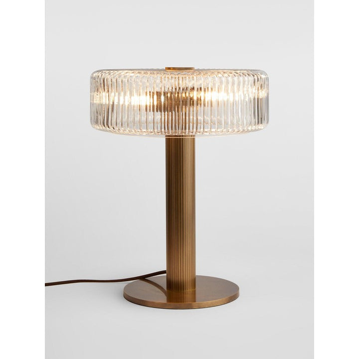 Table Lamp - Ribbed Glass Shade with Gold Finish