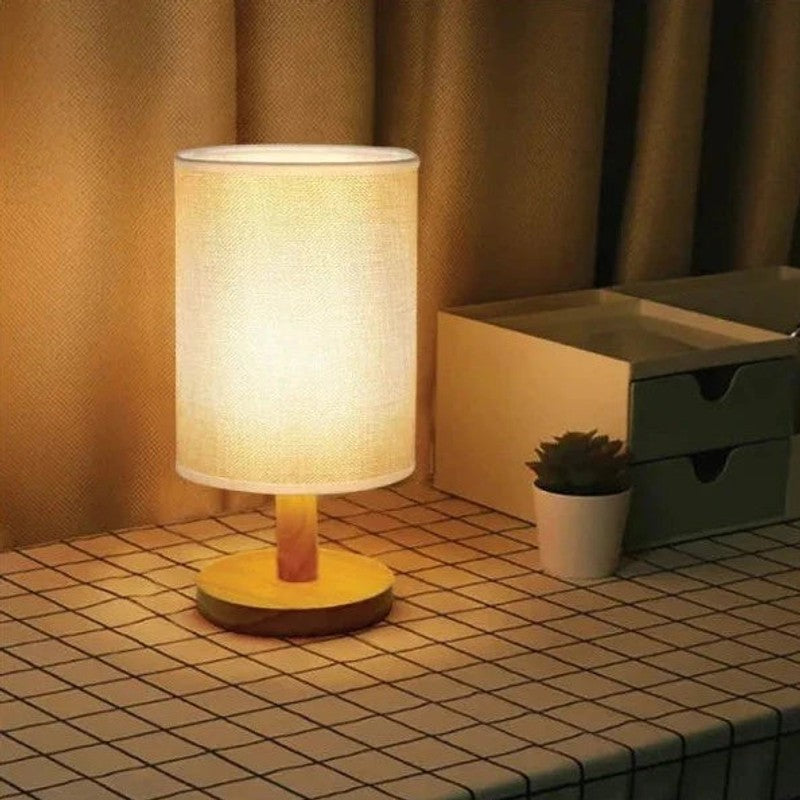 Table Lamp with Cylindrical Lampshade - Japandi Style
