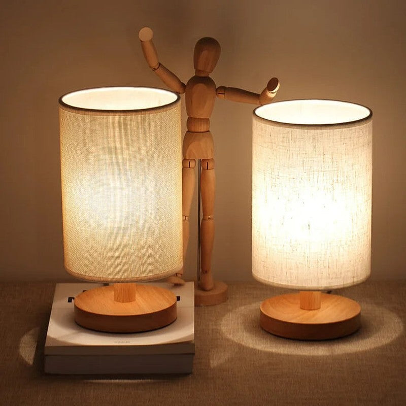 Table Lamp with Cylindrical Lampshade - Japandi Style