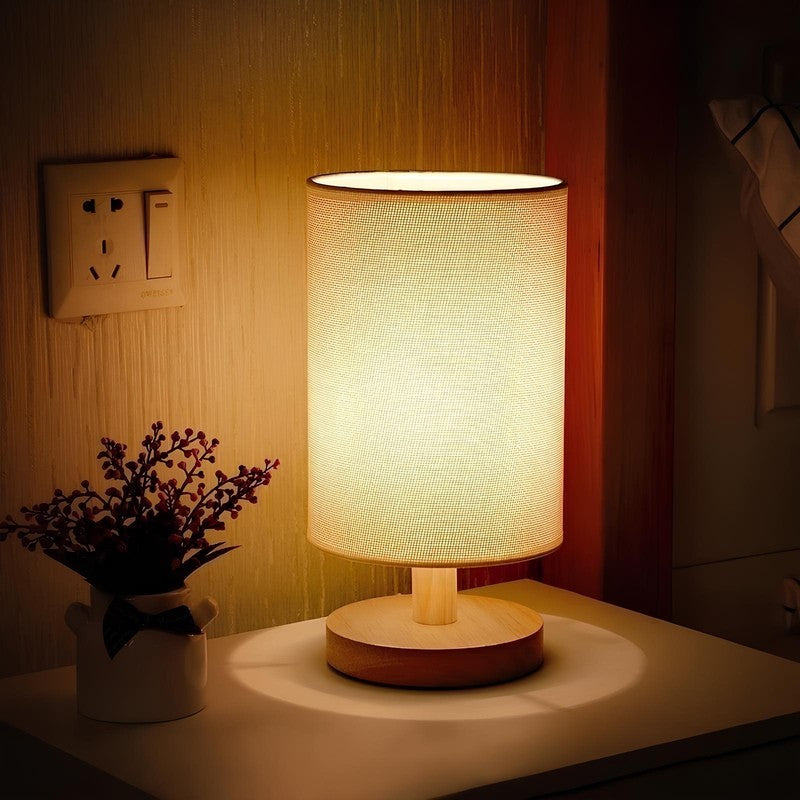 Table Lamp with Cylindrical Lampshade - Japandi Style