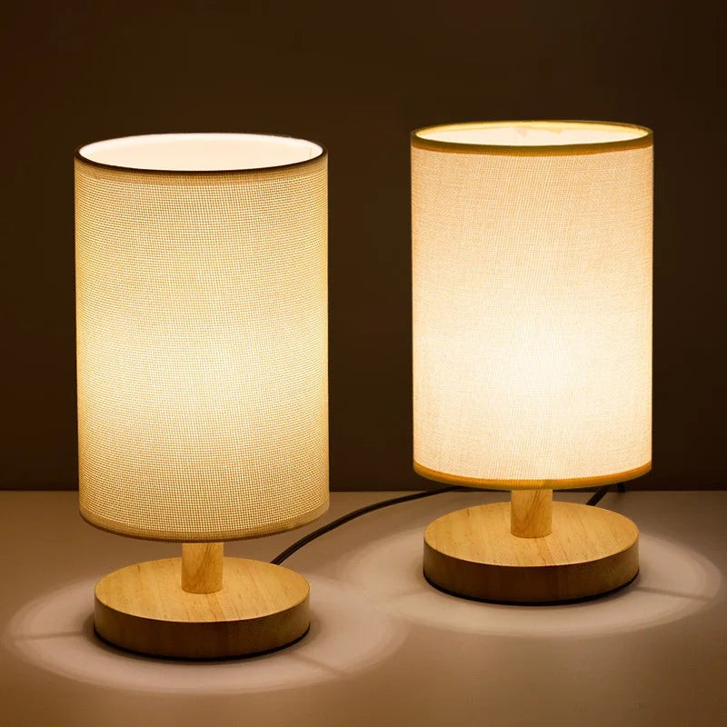 Table Lamp with Cylindrical Lampshade - Japandi Style