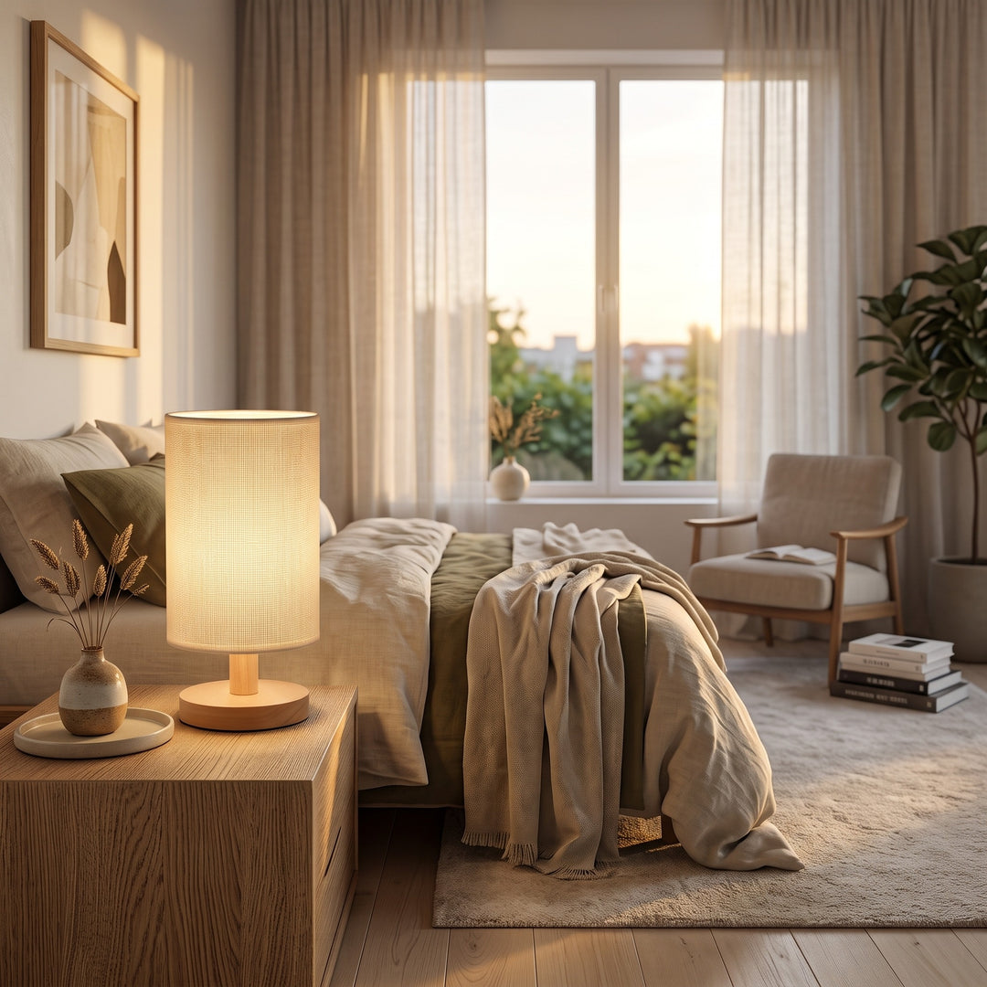 Table Lamp with Cylindrical Lampshade - Japandi Style