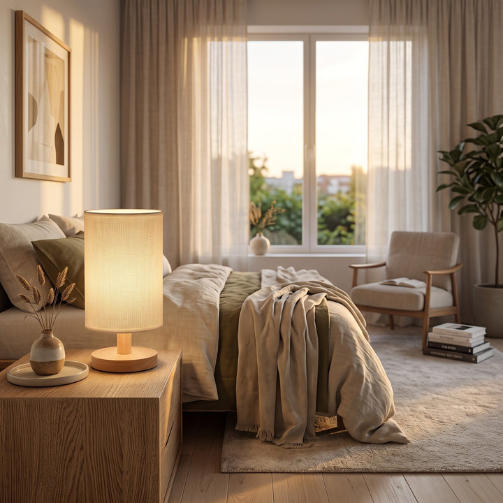 Table Lamp with Cylindrical Lampshade - Japandi Style
