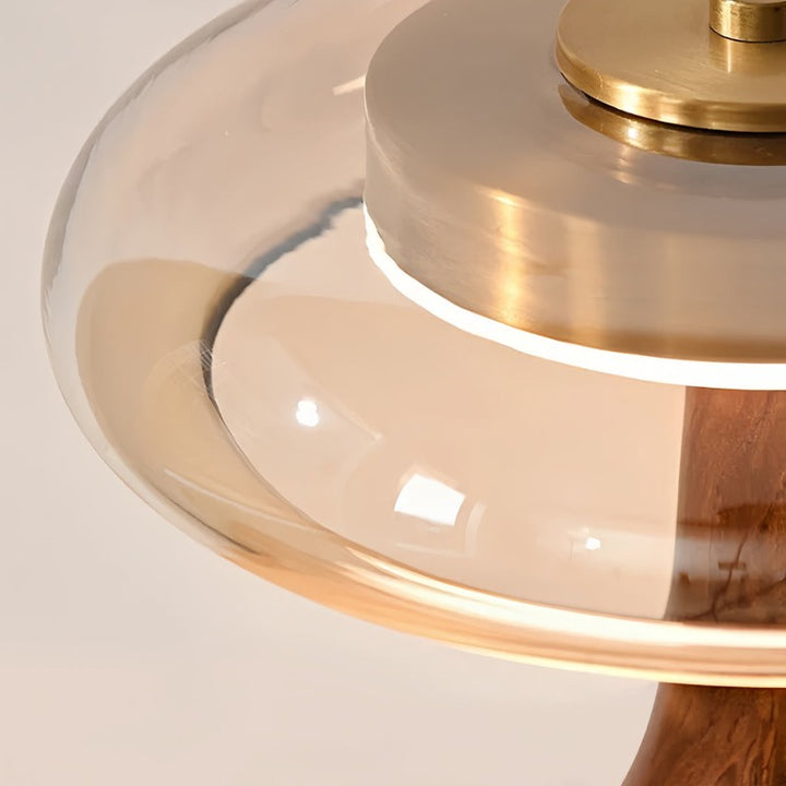 Table Lamp with Solid Wood Base and Glass Shade