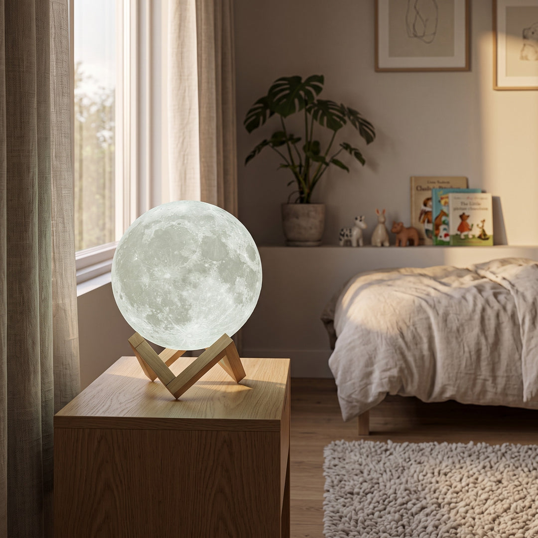 Table Mounted Moon Lamp - Spherical Lunar Print Night Light