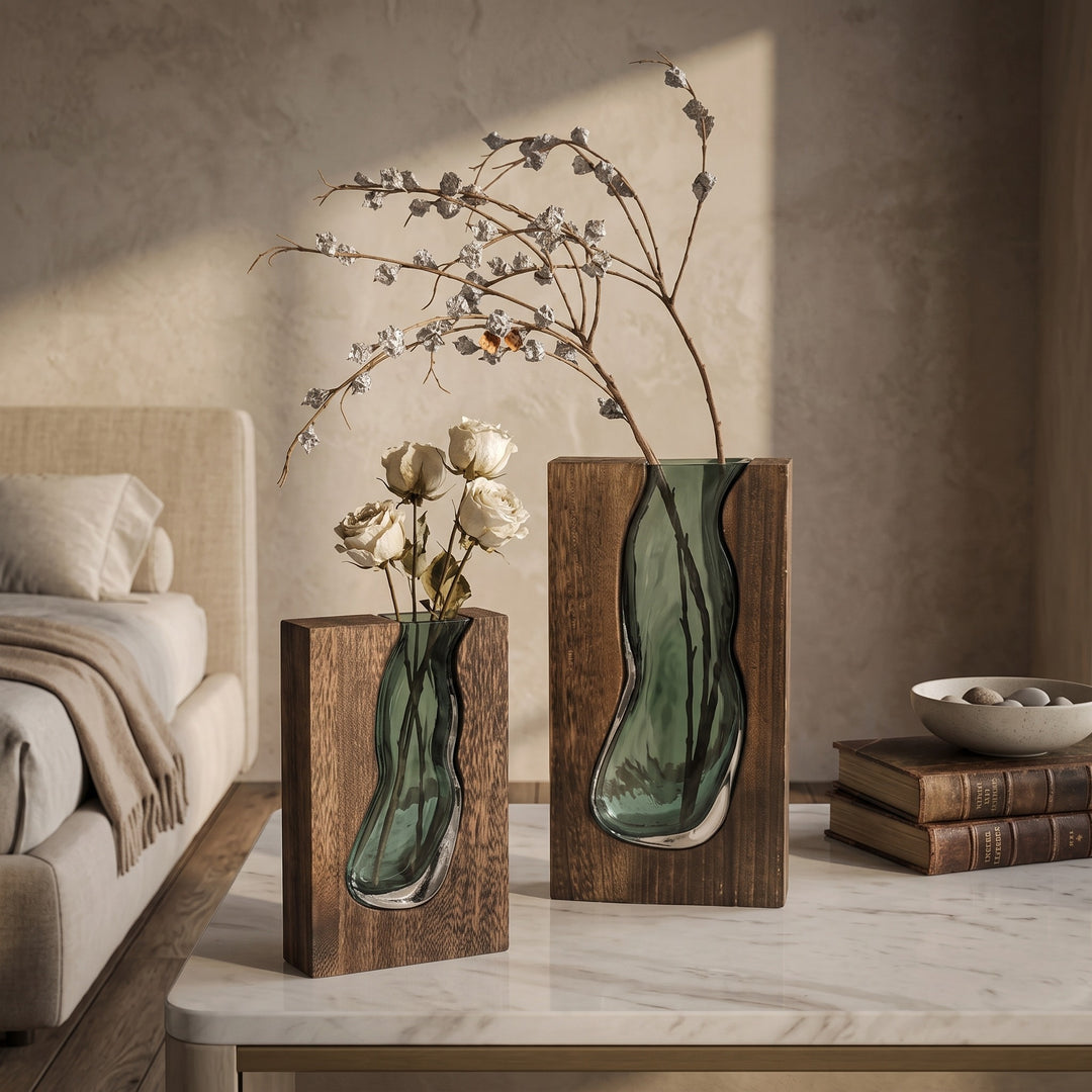 Tabletop Vase - Block Vase with Glass Insert