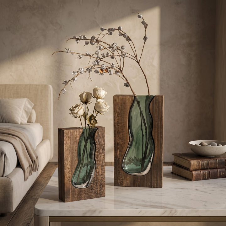 Tabletop Vase - Block Vase with Glass Insert