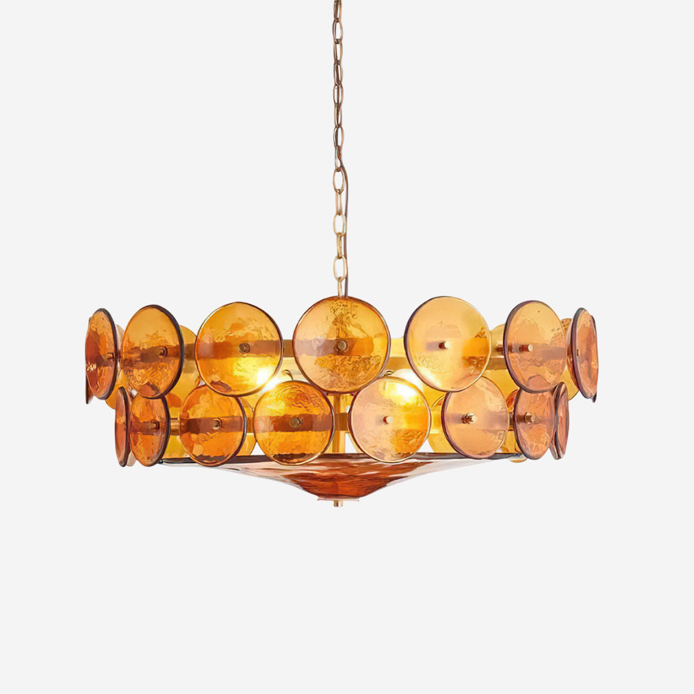 Textured Glass Disc Chandelier | Retro Statement Pendant Chandelier
