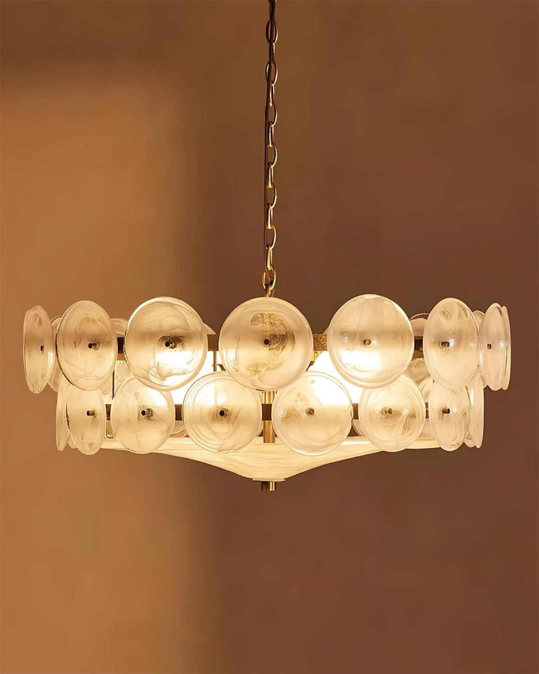 Textured Glass Disc Chandelier | Retro Statement Pendant Chandelier
