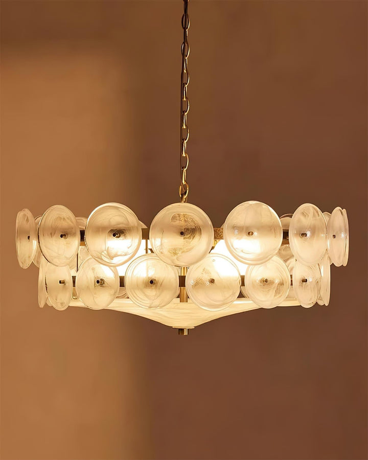 Textured Glass Disc Chandelier | Retro Statement Pendant Chandelier