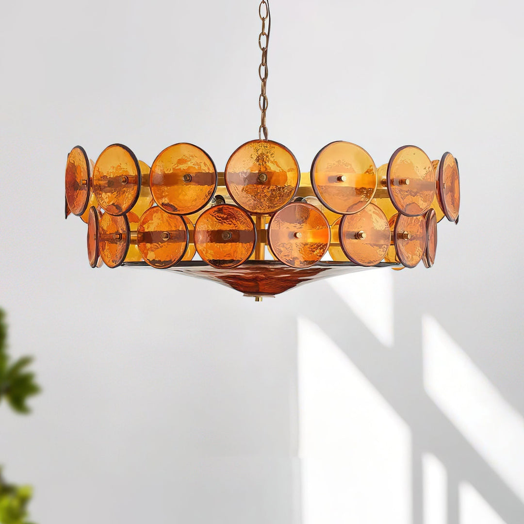 Textured Glass Disc Chandelier | Retro Statement Pendant Chandelier