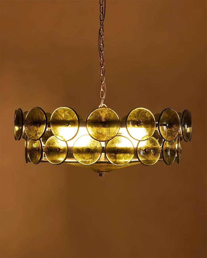 Textured Glass Disc Chandelier | Retro Statement Pendant Chandelier