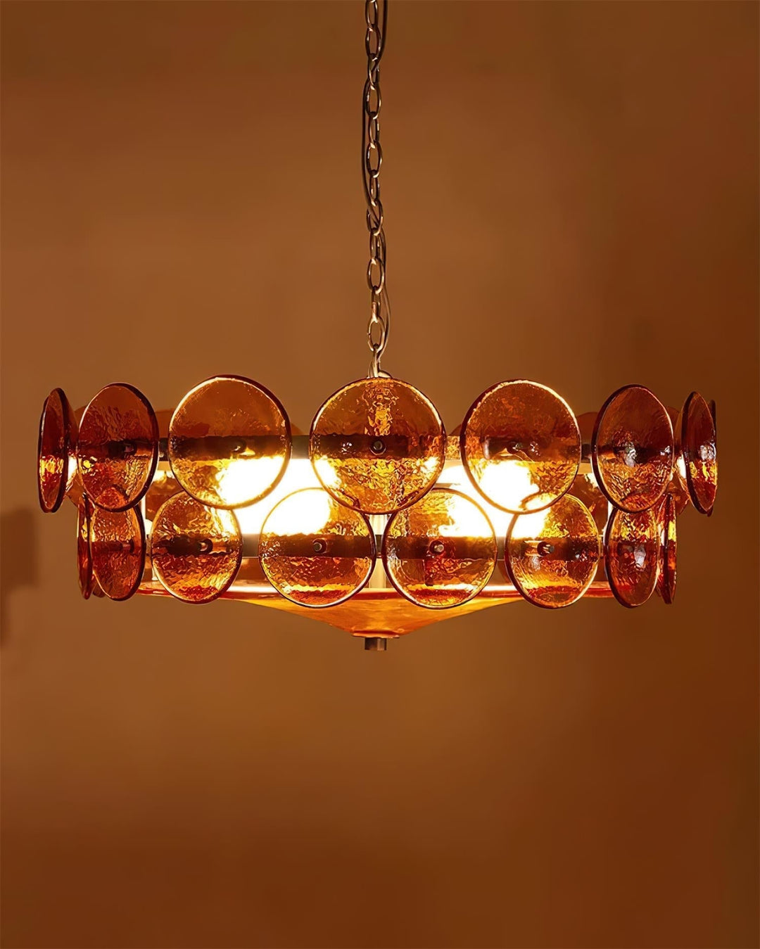 Textured Glass Disc Chandelier | Retro Statement Pendant Chandelier