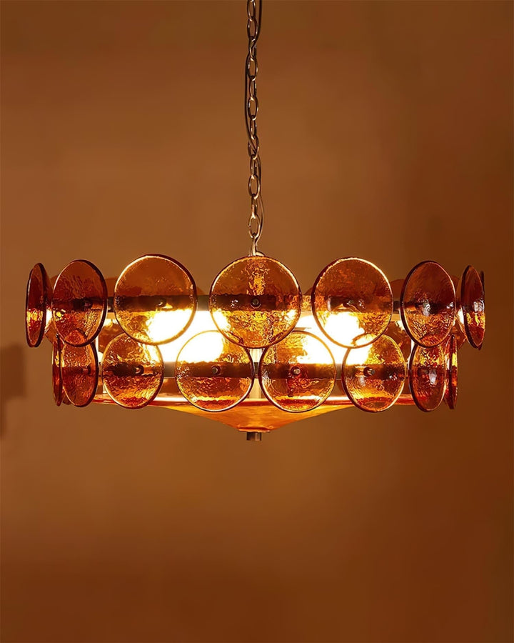 Textured Glass Disc Chandelier | Retro Statement Pendant Chandelier