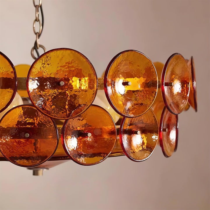 Textured Glass Disc Chandelier | Retro Statement Pendant Chandelier