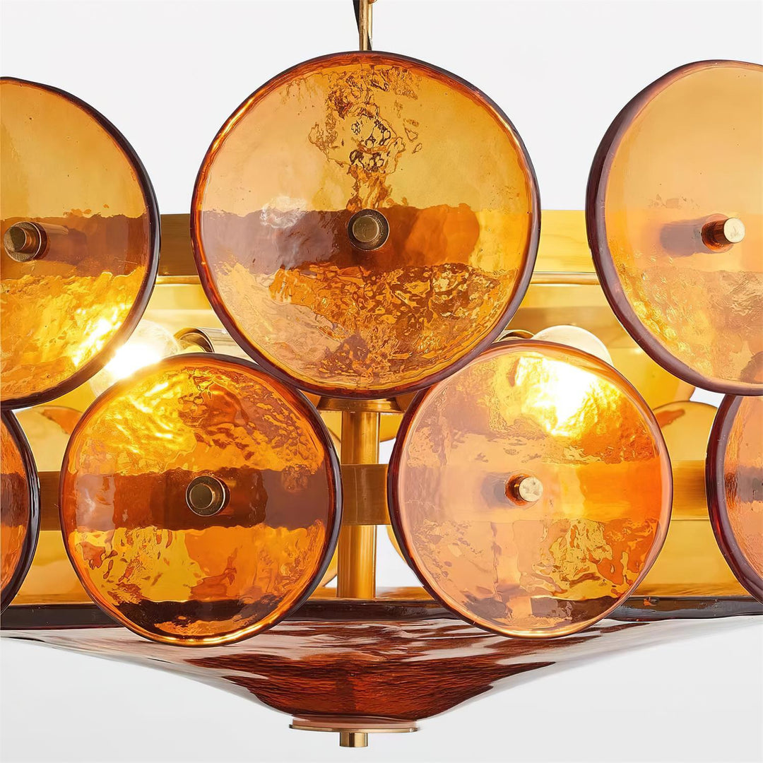 Textured Glass Disc Chandelier | Retro Statement Pendant Chandelier