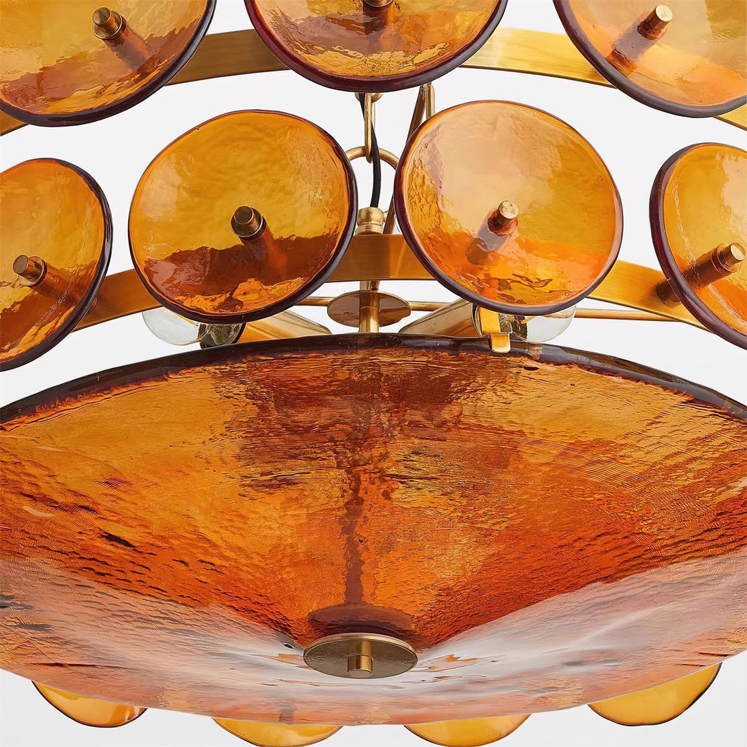 Textured Glass Disc Chandelier | Retro Statement Pendant Chandelier