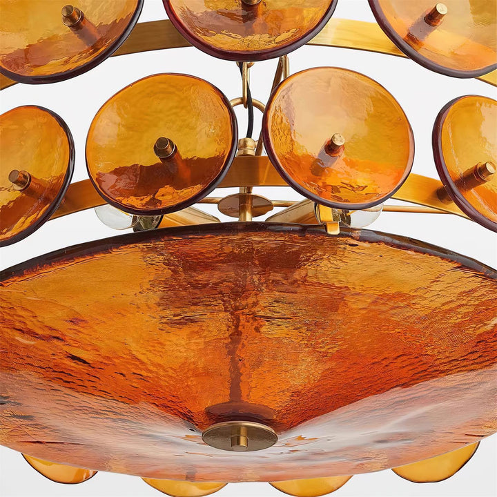 Textured Glass Disc Chandelier | Retro Statement Pendant Chandelier