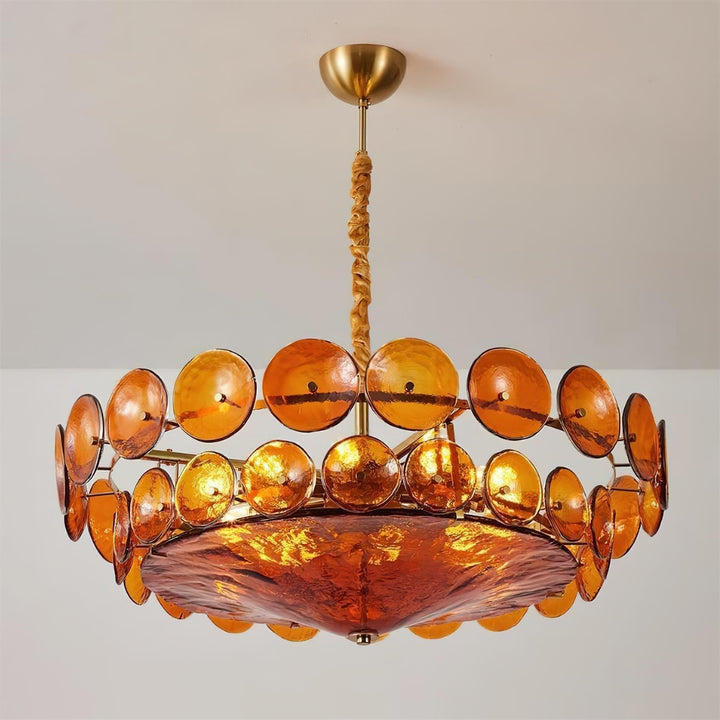 Textured Glass Disc Chandelier | Retro Statement Pendant Chandelier