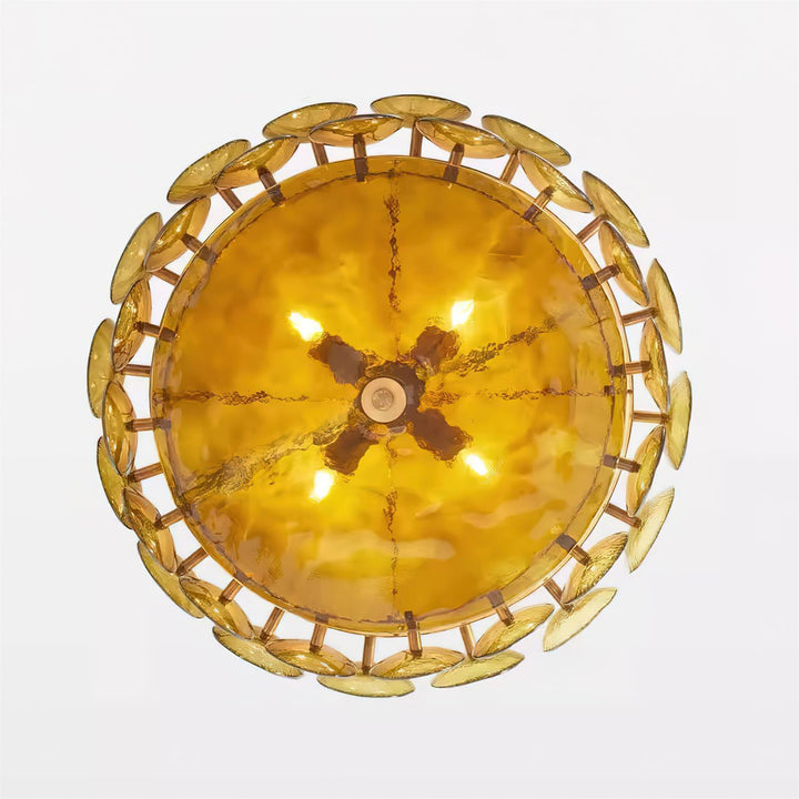 Textured Glass Disc Chandelier | Retro Statement Pendant Chandelier