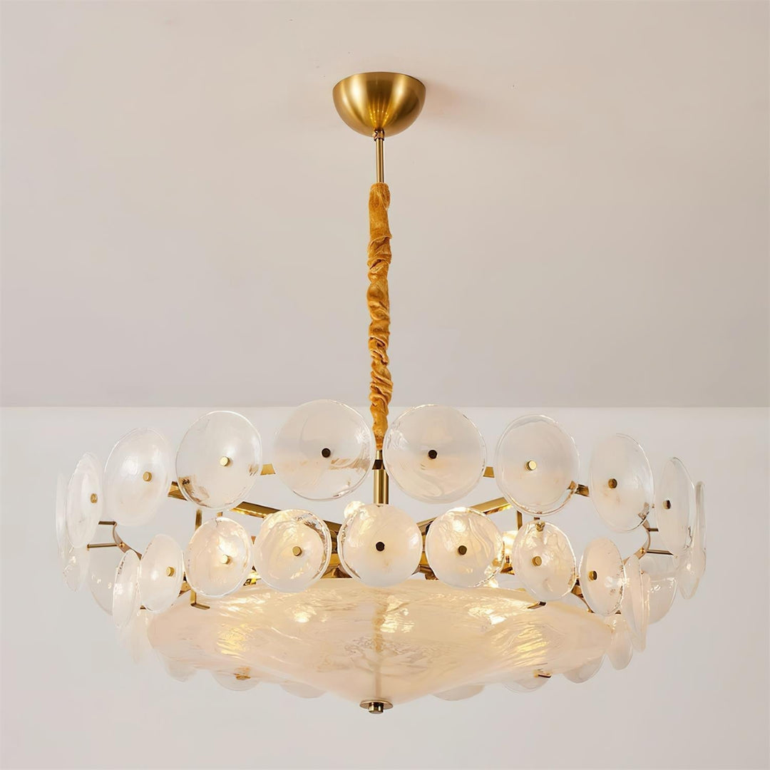 Textured Glass Disc Chandelier | Retro Statement Pendant Chandelier