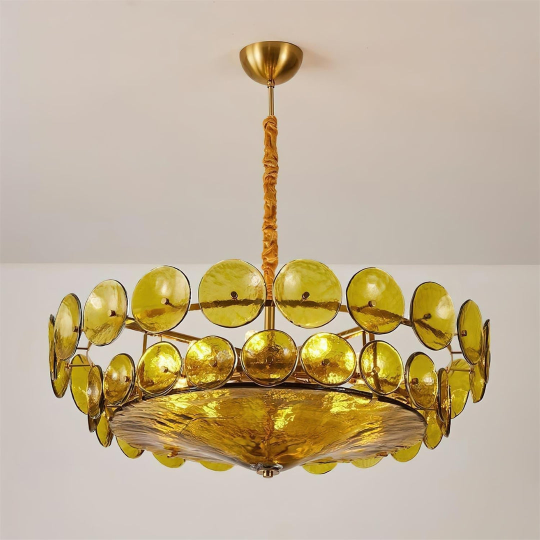 Textured Glass Disc Chandelier | Retro Statement Pendant Chandelier