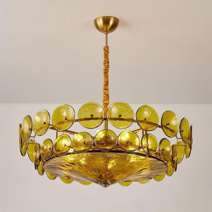 Textured Glass Disc Chandelier | Retro Statement Pendant Chandelier