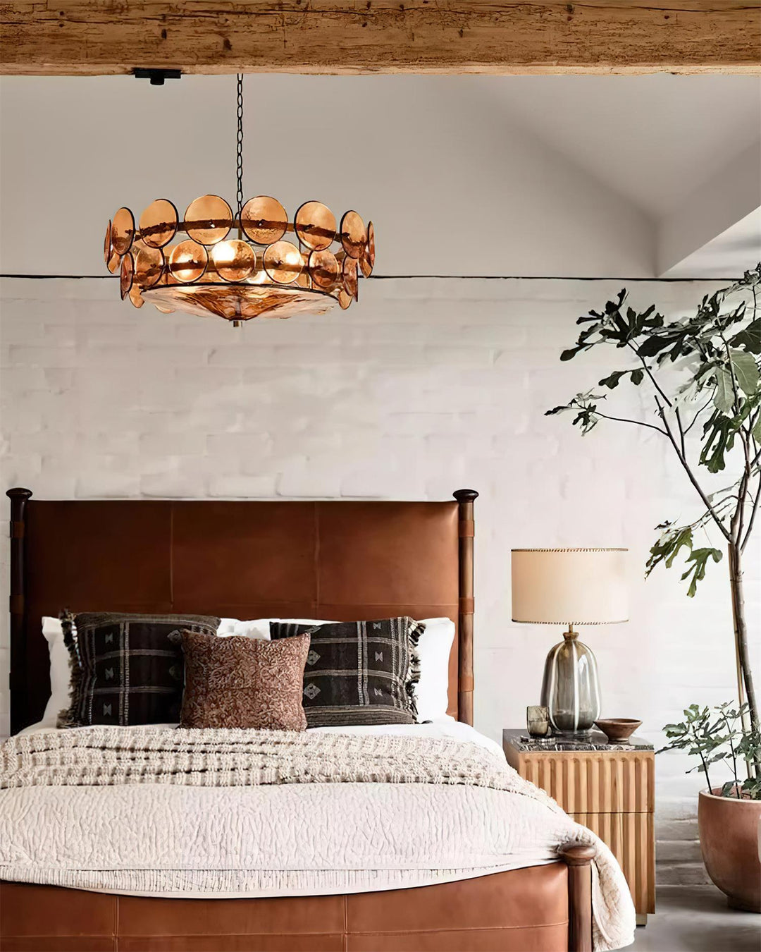 Textured Glass Disc Chandelier | Retro Statement Pendant Chandelier