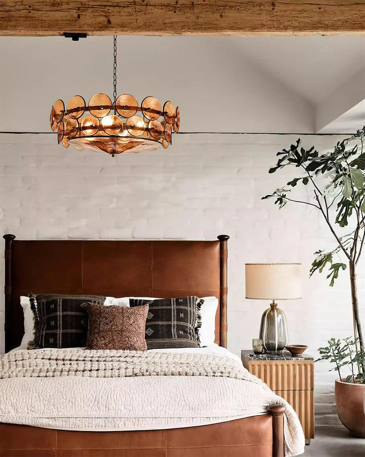 Textured Glass Disc Chandelier | Retro Statement Pendant Chandelier