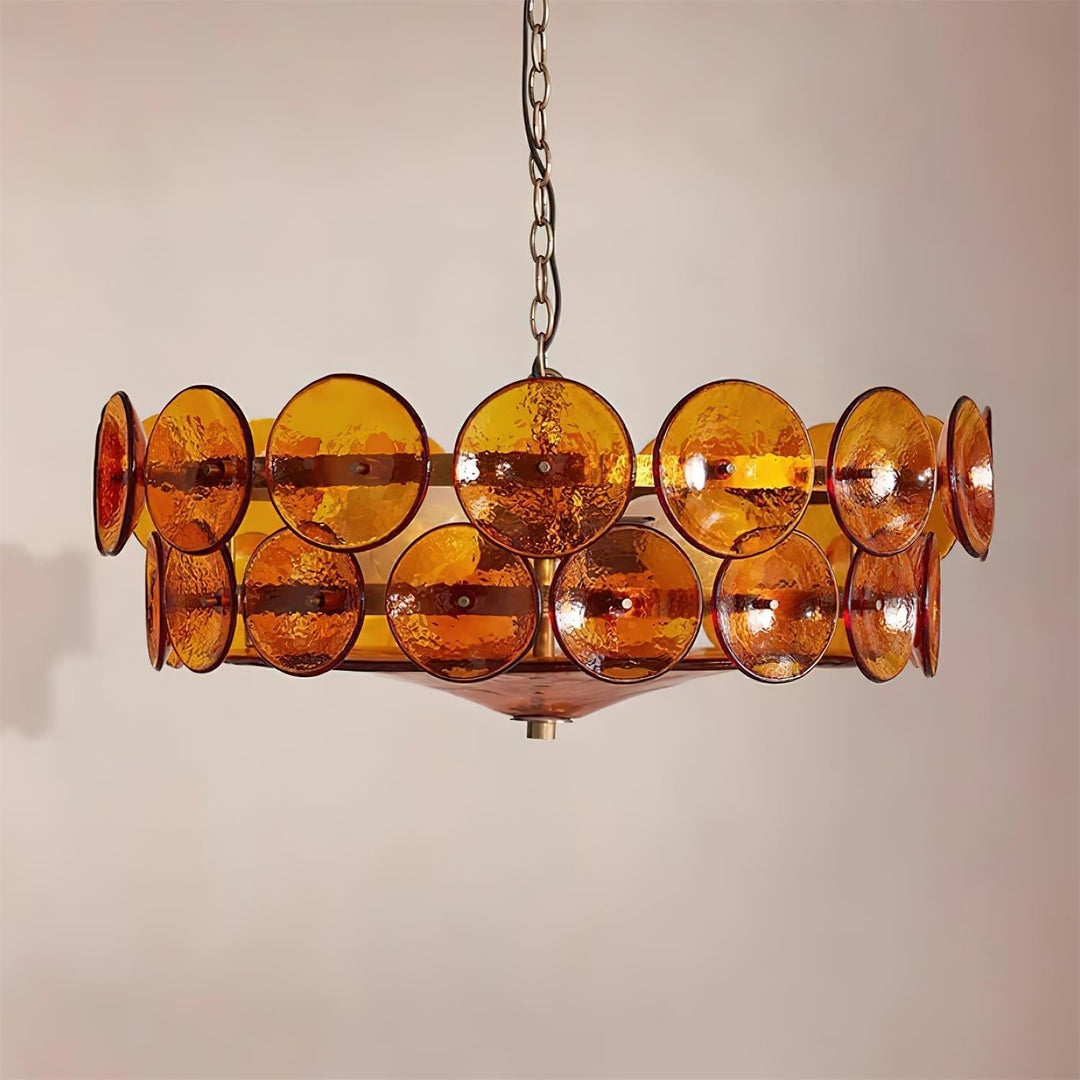 Textured Glass Disc Chandelier | Retro Statement Pendant Chandelier