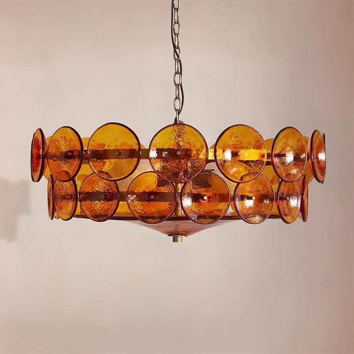 Textured Glass Disc Chandelier | Retro Statement Pendant Chandelier