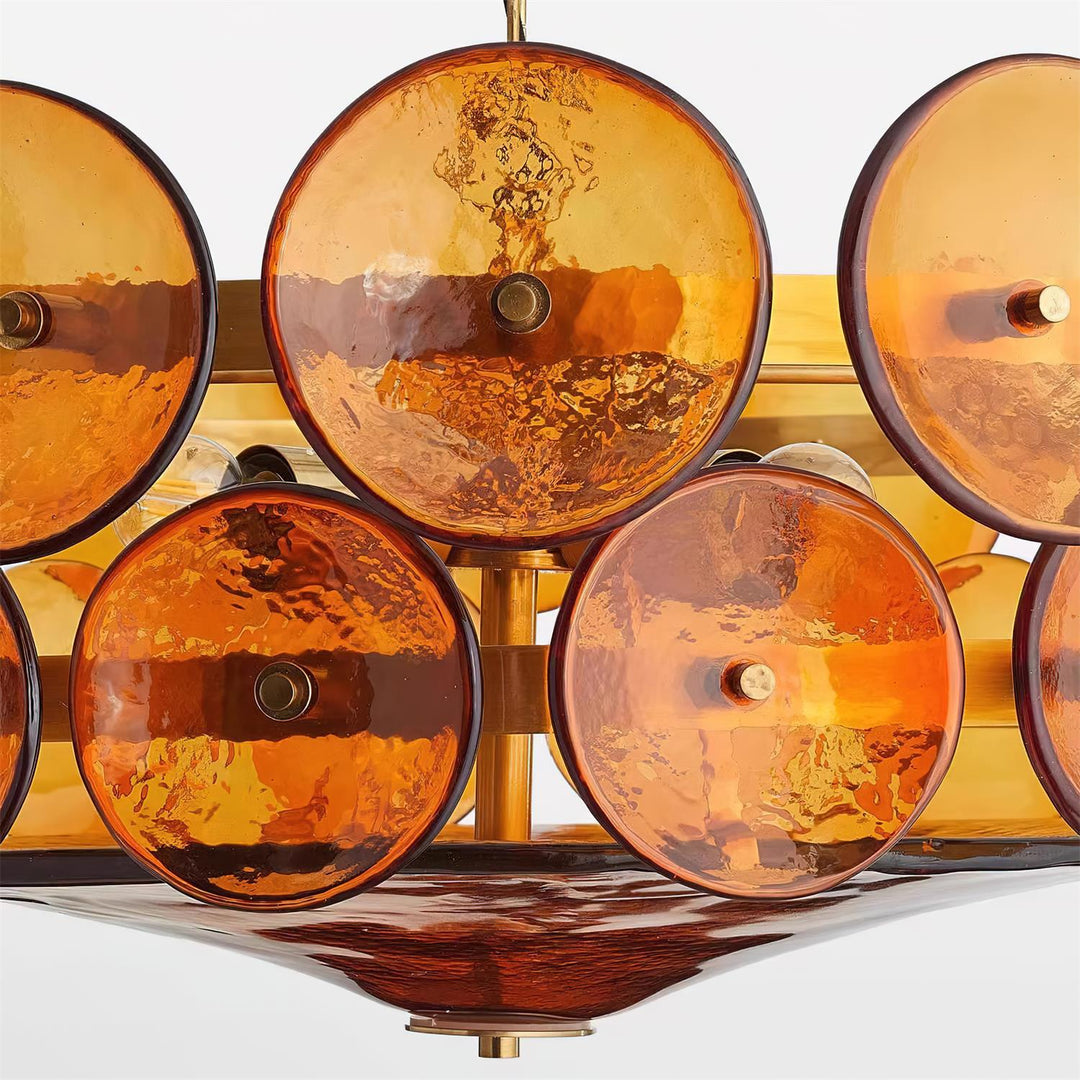 Textured Glass Disc Chandelier | Retro Statement Pendant Chandelier