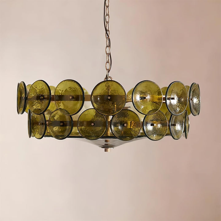 Textured Glass Disc Chandelier | Retro Statement Pendant Chandelier
