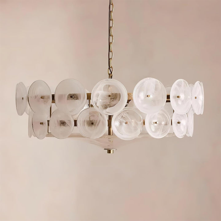 Textured Glass Disc Chandelier | Retro Statement Pendant Chandelier