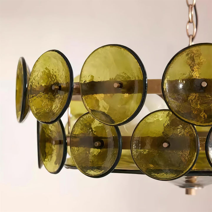 Textured Glass Disc Chandelier | Retro Statement Pendant Chandelier