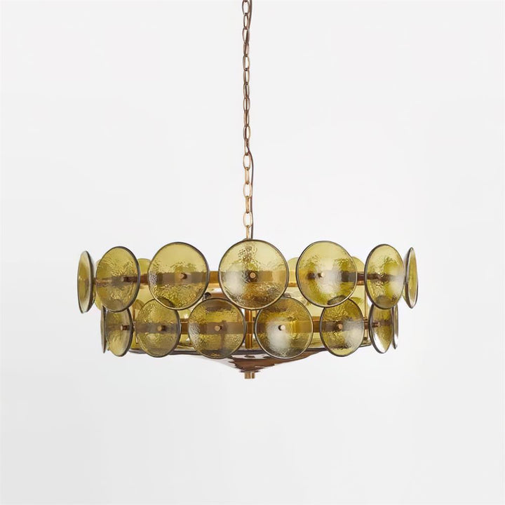 Textured Glass Disc Chandelier | Retro Statement Pendant Chandelier
