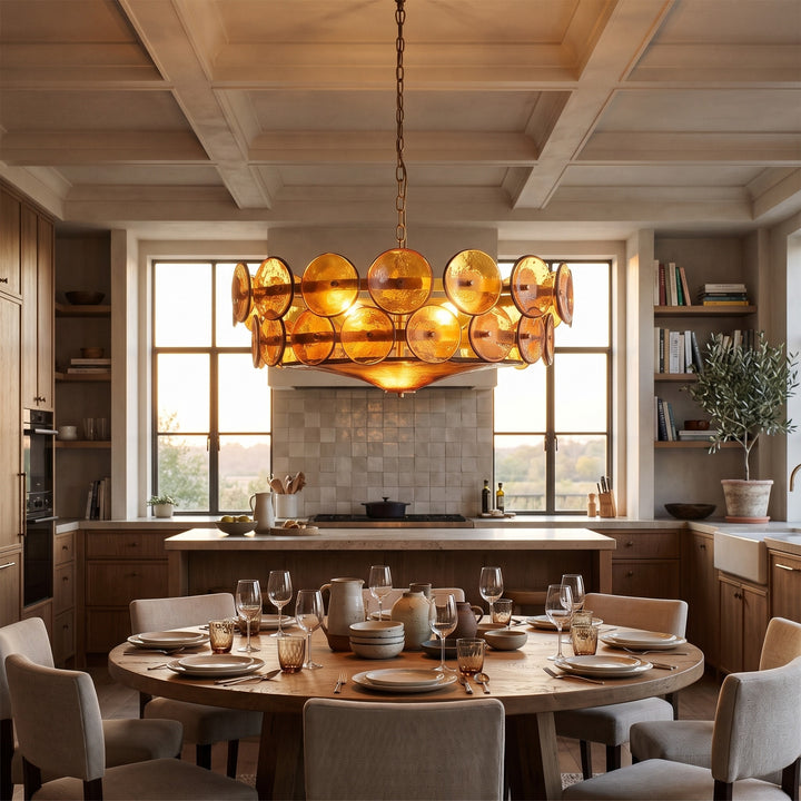 Textured Glass Disc Chandelier styled in a home interior