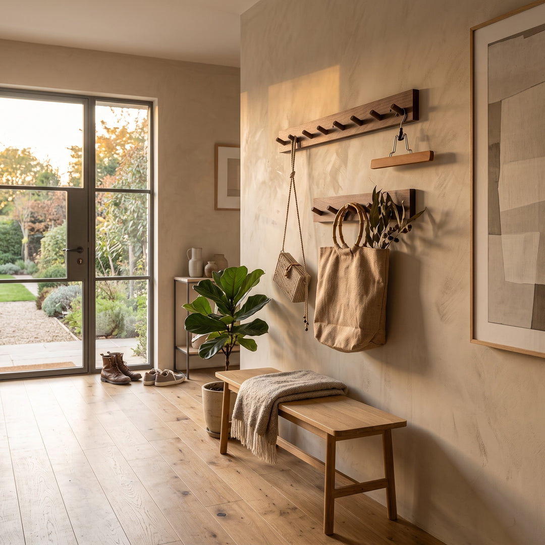 Wall Hook Rack - Minimalist with Integrated Wooden Hooks