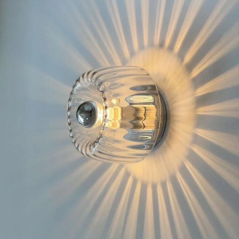 Wall Lamp Round Dome Glass Shade - Ribbed Fluted