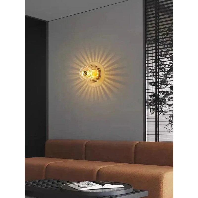 Wall Lamp Round Dome Glass Shade - Ribbed Fluted