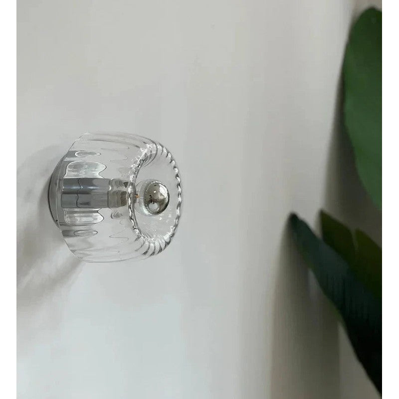 Wall Lamp Round Dome Glass Shade - Ribbed Fluted