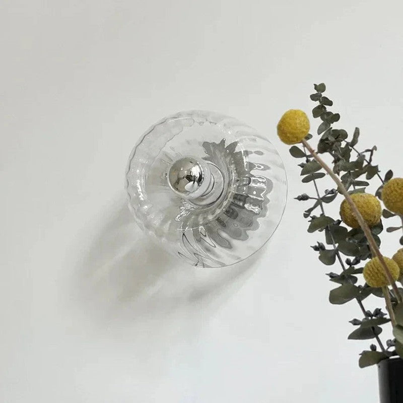 Wall Lamp Round Dome Glass Shade - Ribbed Fluted