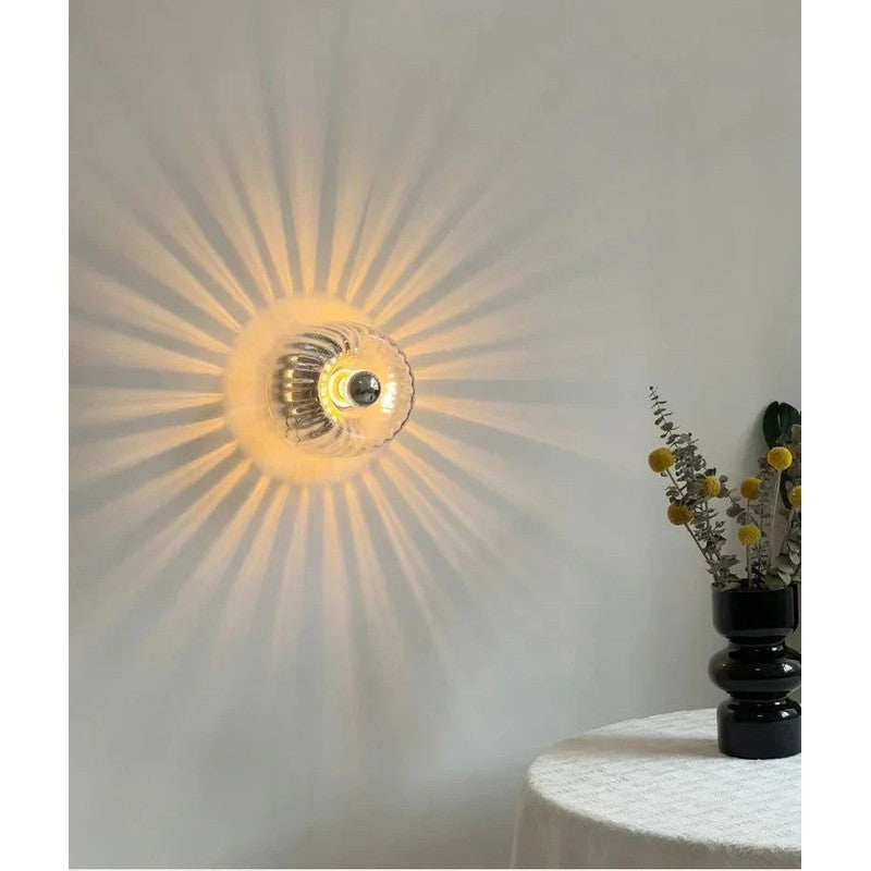 Wall Lamp Round Dome Glass Shade - Ribbed Fluted