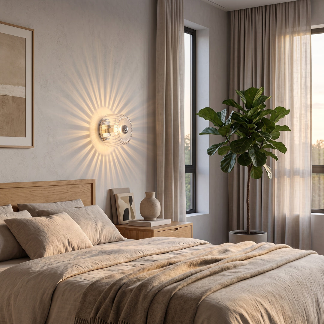 Wall Lamp Round Dome Glass Shade - Ribbed Fluted