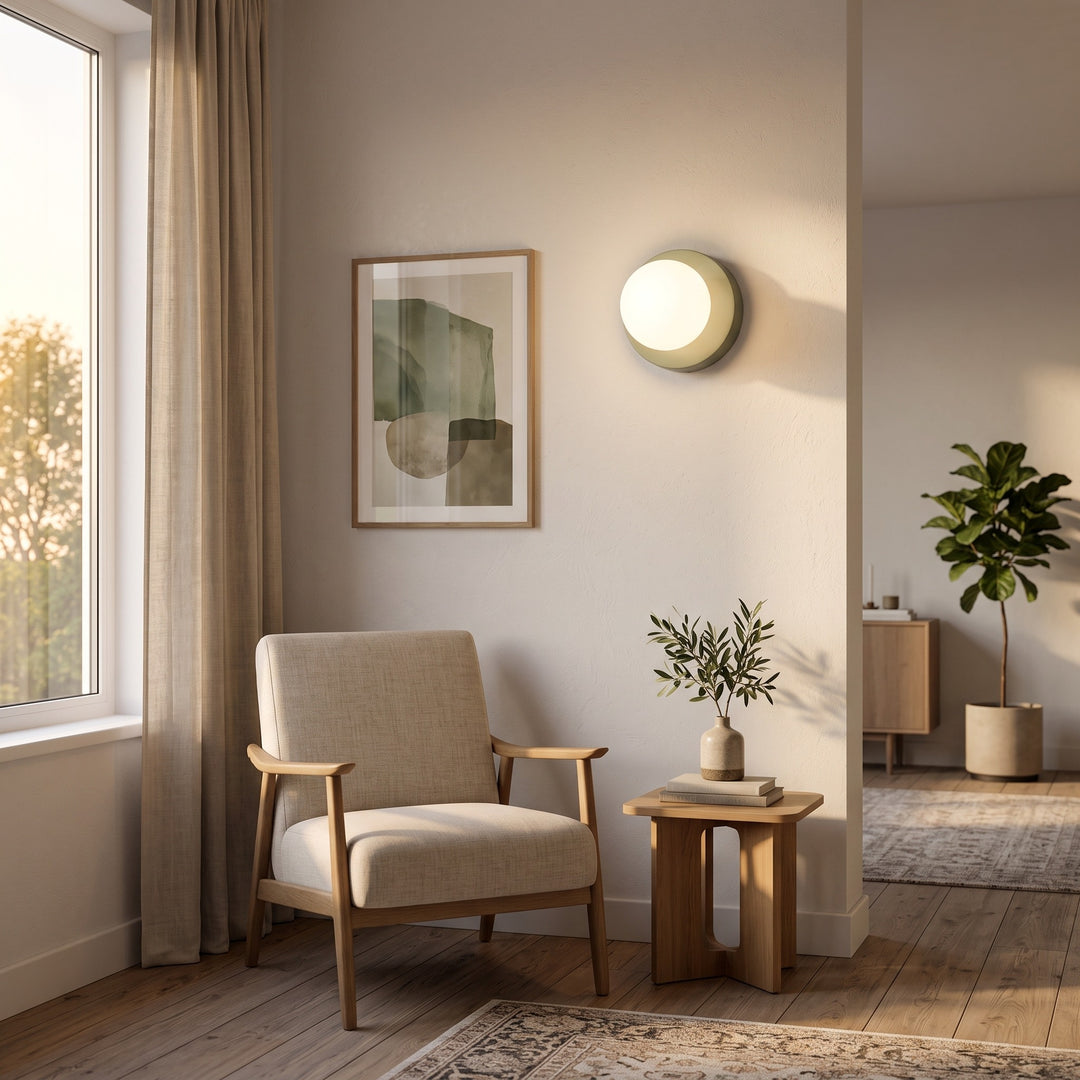 Wall Lamp with Spherical Opal Glass Shade