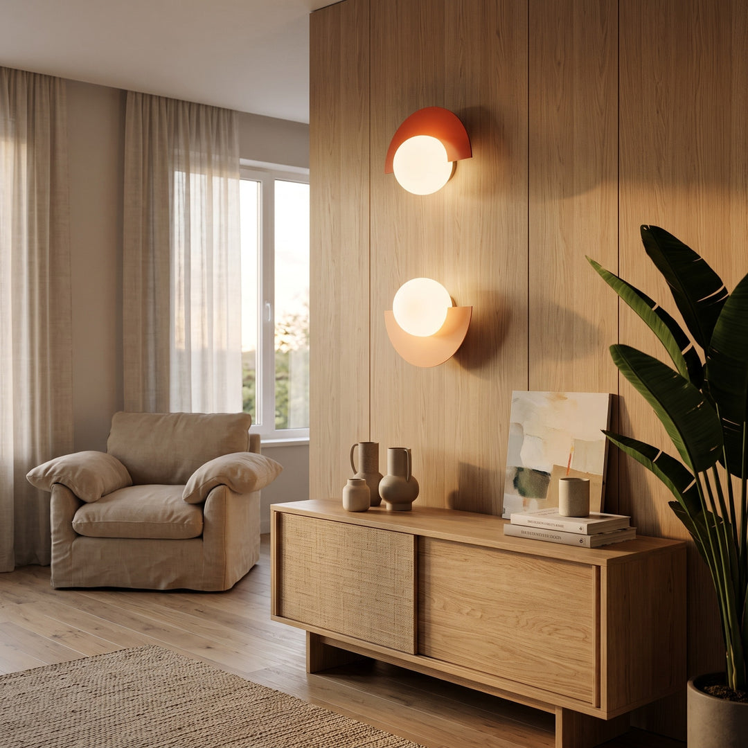 Wall Light Half Moon Globe Shade with Semicircle Plate