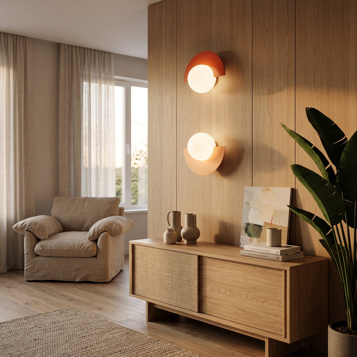 Wall Light Half Moon Globe Shade with Semicircle Plate