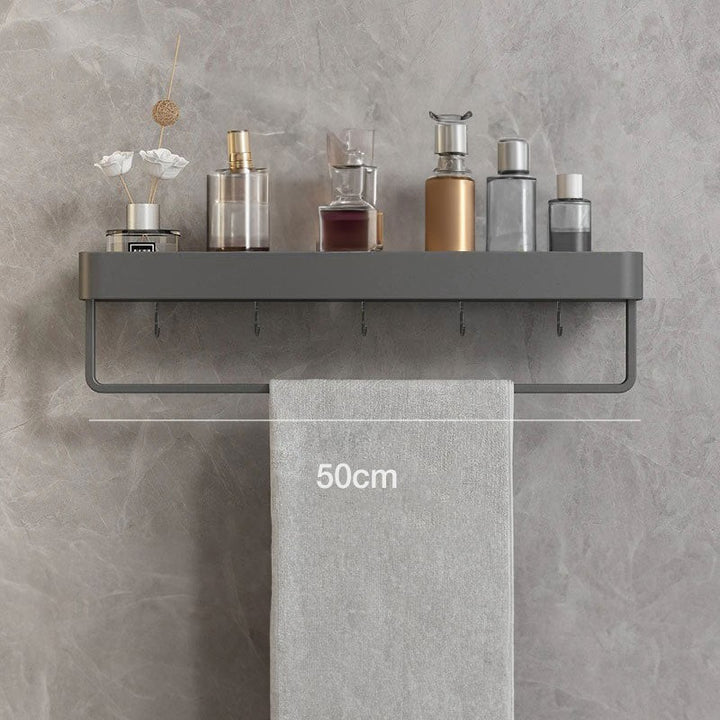Wall-Mounted Bathroom Shelf Set - Rectangular with Towel Bar
